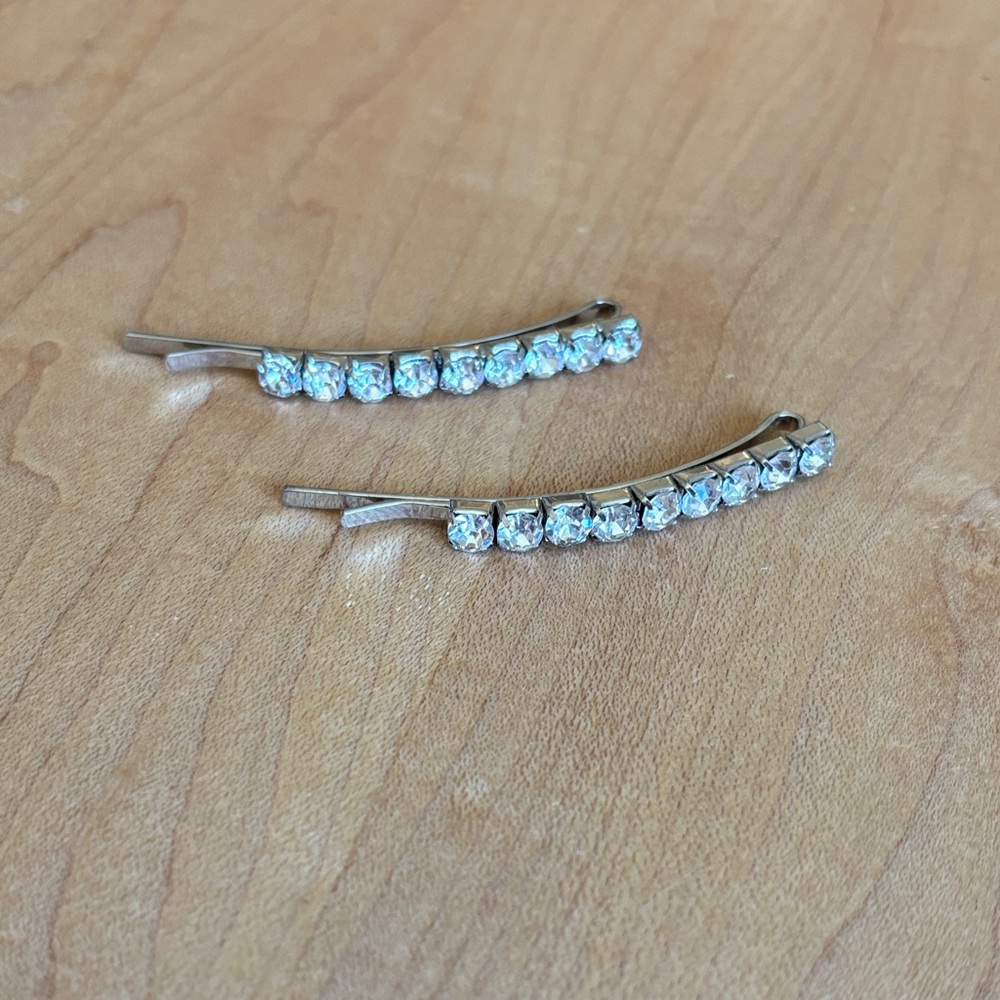 pair of fine quality rhinestone and silver metal hair clips bobby pins - bridal